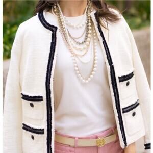 Talbots Provence Tweed Blazer Jacket Womens 16 Ivory Black NWT Old Money Classic